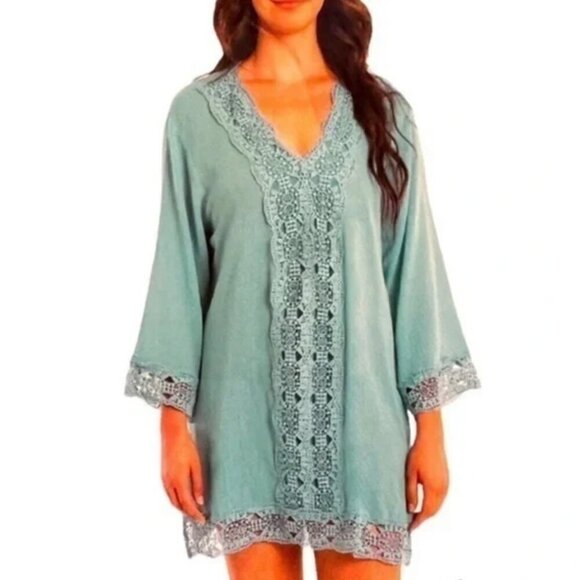 Isaac Mizrahi Navy Blue Daisy Crochet Swim Cover up - Picture 2 of 6